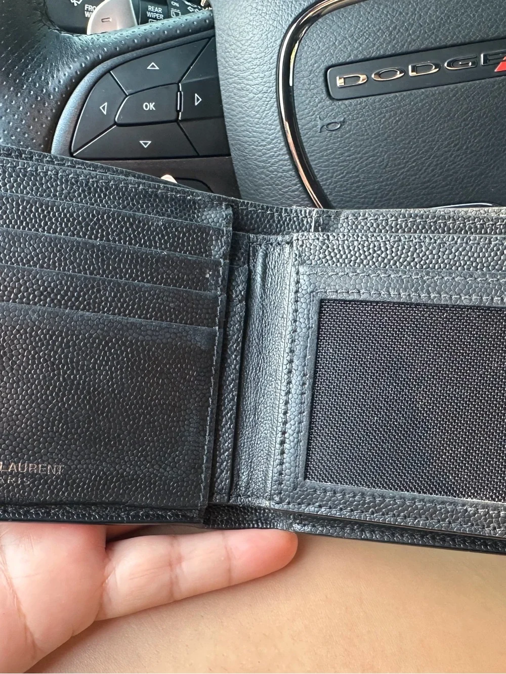 Saint Laurent Black Pebbled Leather Card Holder with Monogram Logo
